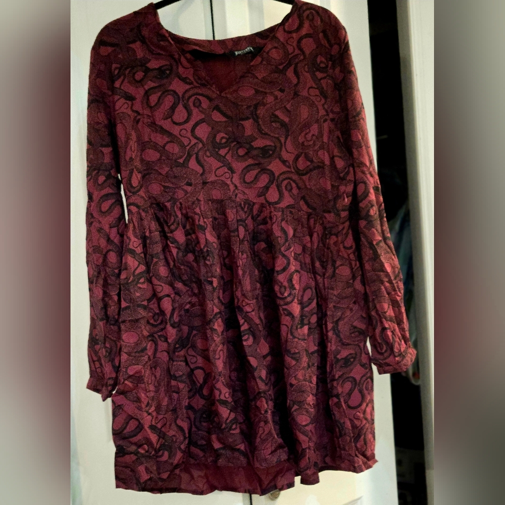 Stylish Maroon and Black Patterned Dress